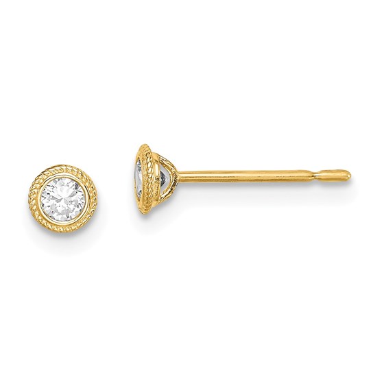 14k Yellow Gold Round Cubic Zirconia Milgrain Bezel Post Earrings 14k Yellow Gold Round Cubic Zirconia Milgrain Bezel Post Earrings